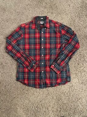 J Crew Factory Slim Fit Red & Green Plaid Button-Down Shirt - Men's